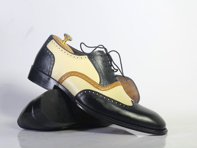 Handmade Multi Color Wing Tip Lace Up Leather Shoes For Men's