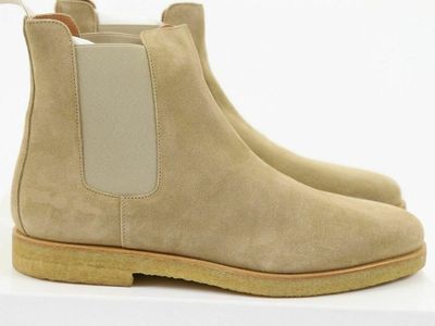 New Pure Handmade Custom Mens Beige Chelsea Suede Leather Boots in Thick Crepe