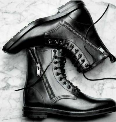 Handmade Men Black Lace Up & Zipper,Black Military Style Ankle Boots Combat Boot