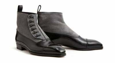 Men's black leather with suede Grey button boots men's black button boots