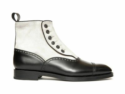 Button White Black High Ankle Customized Stylish Handcrafted Cap Toe Men Boots