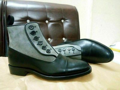 MENS HANDMADE BUTTON TOP BOOTS FORMAL DRESS FASHION TUXEDO OFFICE BUSINESS BOOTS
