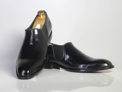Handmade Black Half Chelsea Casual Leather Shoes For Men's