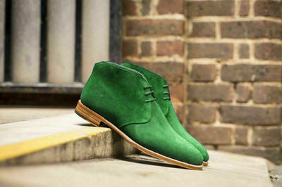 Men,s Customized High Ankle Green Color Chukka Genuine Leather Boots