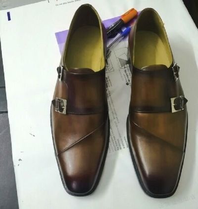 New Men,s Handmade Brown Color Double Monk Leather Shoes