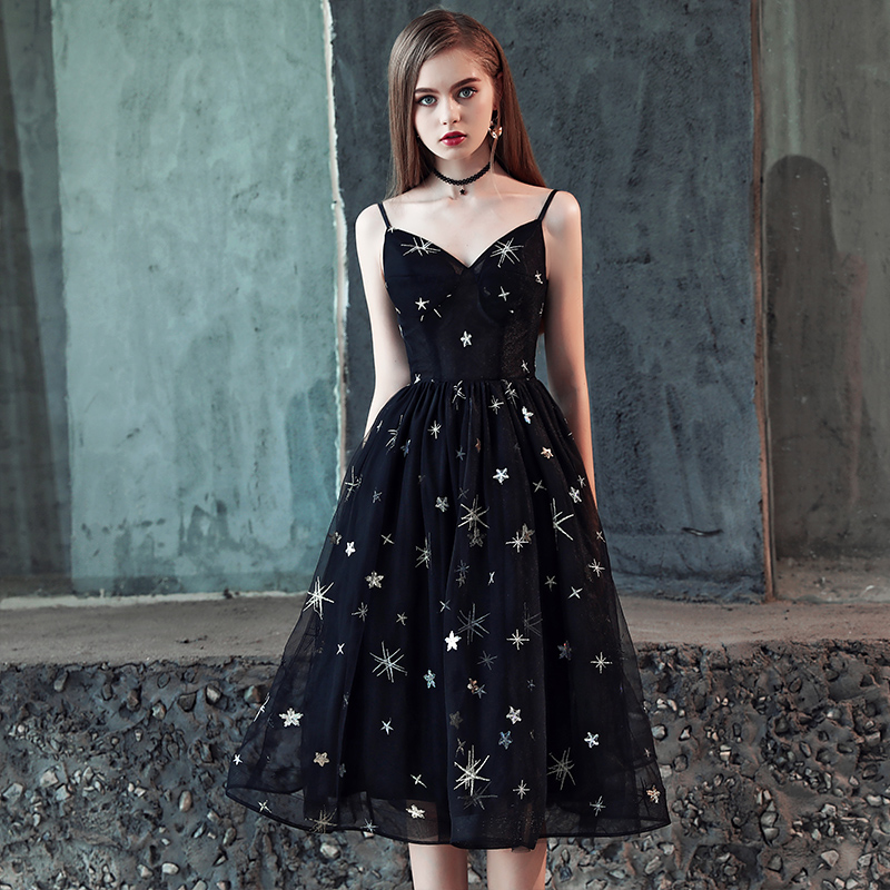 Black tulle short prom dress evening dress
