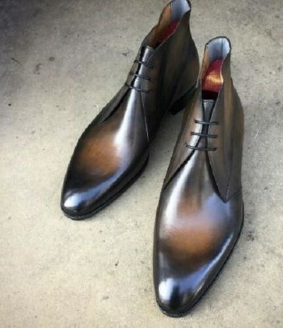 Handmade Men’s Two Tone Brown Leather Chukka Boot