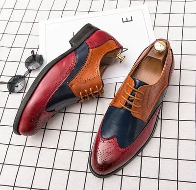 Handmade Multi Color Wing Tip Brogue Lace Up Leather Shoes For Men's