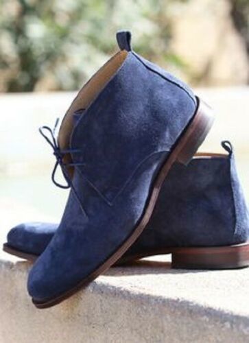 Handmade Men’s Suede Blue Color Lace Up Boots Leather Chukka Boots