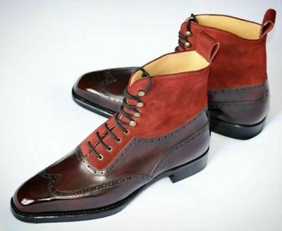 New Handmade Red Suede and Brown Leather Boots for Men Men Formal Boots
