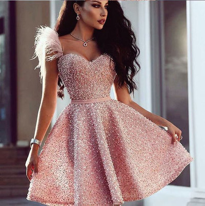 Short Homecoming Dresses Prom Gowns with Feather
