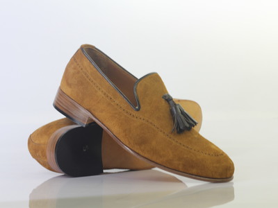 Handmade Brown Tussles Suede Loafers Shoes For Men's
