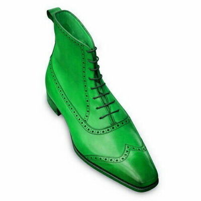 Friendly Malachite Green Wingtip High Ankle Oxford Real Leather Wedding Shoes