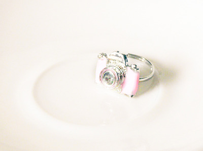Rhinestone Lenses - Pretty Pink and White Camera Ring (adjustable)