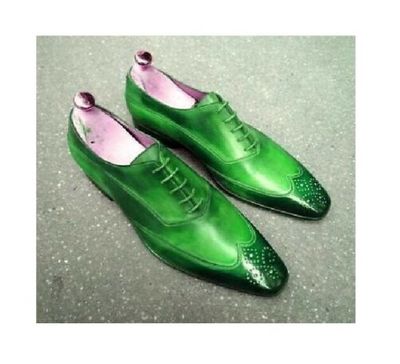 Optimal La Palma Green Brogue Wingtip Oxford Reliable Leather Wedding Shoes