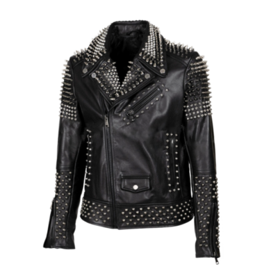 New Men's Full Black Real Leather Spiked Studded Unique Punk Leather Jacket