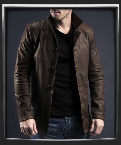 Mens brown leather jacket, Men's coat, real leather coat