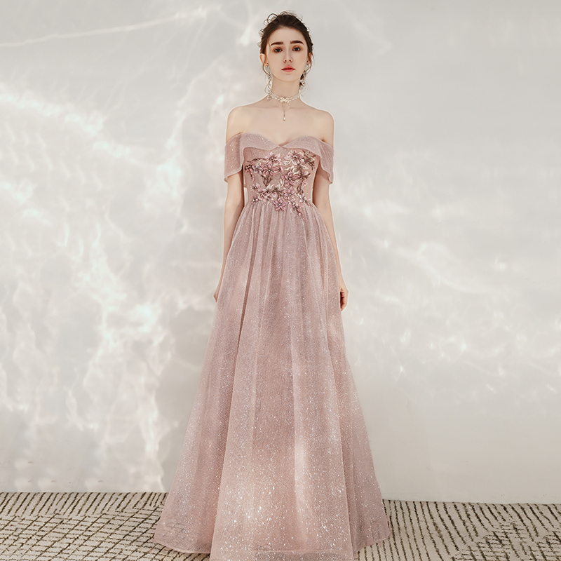 Shiny sequins prom dress pink evening dress