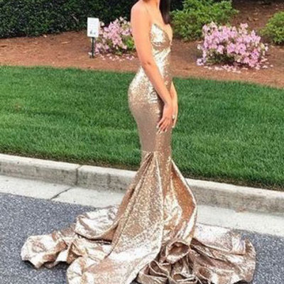 Spaghetti straps criss cross sequins prom dresses mermaid gowns - Thumbnail 3