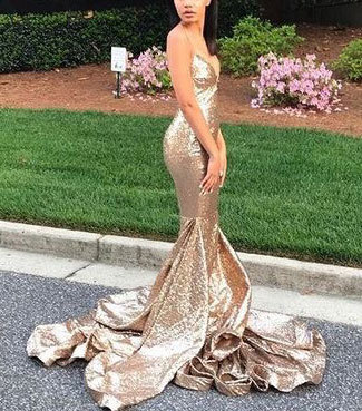 Spaghetti Straps Criss Cross Sequins Prom Dresses Mermaid Gowns