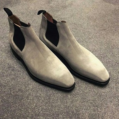 Handmade Men Gray Suede Chelsea Boots, Men Gray casual ankle boots, Men boots