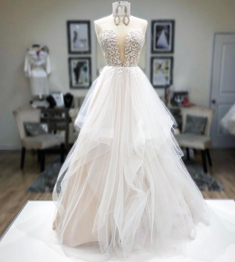 A line tulle lace long prom dress evening dress