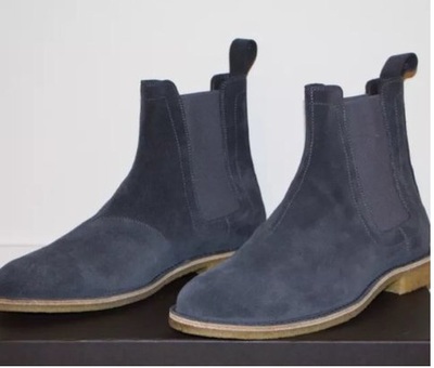 Handmade Men Dark Gray Suede Chelsea Boots, Men Gray Suede Casual Ankle Boots