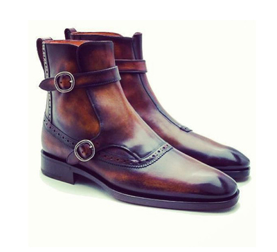 Bespoke Brown Double Buckle Ankle boots, Men Brown Ankle boots