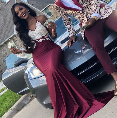 Maroon Mermaid Prom Dresses with Appliques