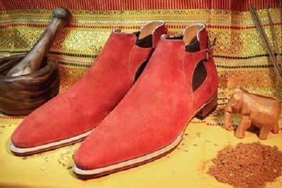 Handmade Designer Men Red color suede Ankle boots, Men red suede jodhpurs boot