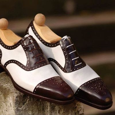 Handmade men fashion Two tone wingtip formal shoes, Men Brogue spectator shoes