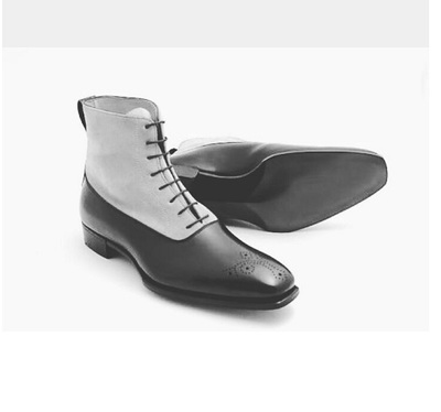 Men's Ankle Leather Boots, Men Two Tone Boots Men Black And Light Gray Boot