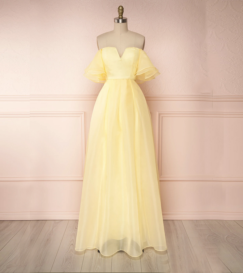 Simple yellow long prom dress evening dress