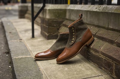 Handmade Men Two Toned Button Boots Men Brown Tweed And Leather Button Boot
