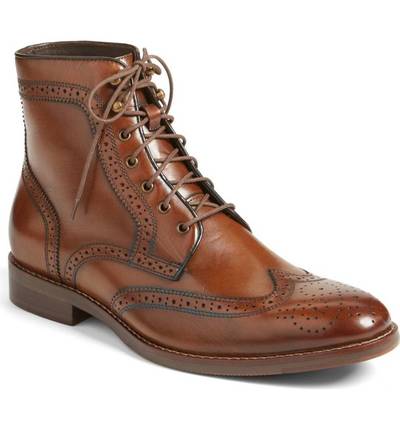 Men Brown Wingtip Brogue Lace Up Boots, Men Ankle Leather Boot, Mens Boots