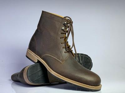Handmade Brown Color Leather Boot, Men's Ankle Chukka Lace up Dress Boot