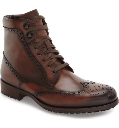 Handmade Men Wing Tip Brogue Lace Up Boot, Men Brown Ankle Leather Boot