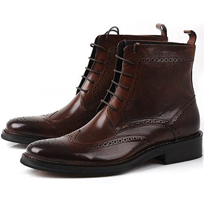 Handmade Men Brown Wingtip Brogue Ankle Dress Leather Boot Men Leather Boot