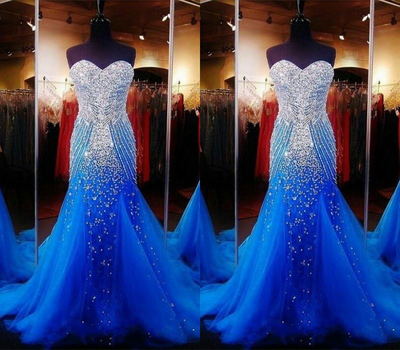 Newest Empire Waist Royal Blue Beading Long Prom Dresses,Charming Sweep Train Wedding Dresses,Sweetheart Wedding Gowns,Evening Dresses,411