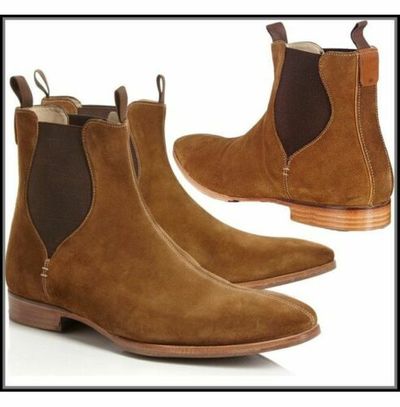 Handmade Men Tan Suede Chelsea Boot, Mens Chelsea Boot, Ankle Boot