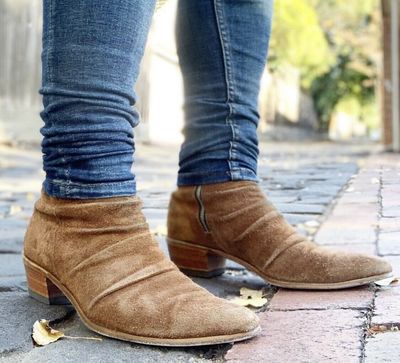 New Handmade Pure Suede Leather Camel Cowboy Boots for Men's