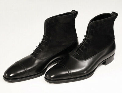 NEW-Handmade Men Oxford Dress Boot, Men Black Suede and Leather Ankle High Boots