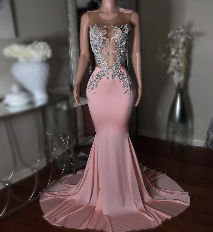 Pink long prom dress mermaid evening dress