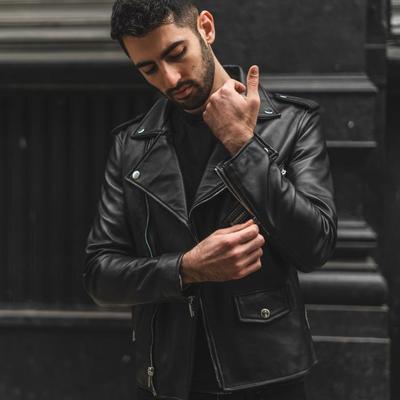Men's Black Slim Fit Moto Biker Style fashion Real Leather Jackets