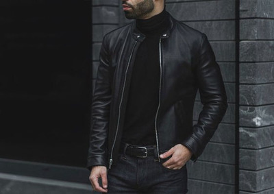 Men Slim Fit Leather Black Jacket, Men Biker Bomber Fashion Original Jacket