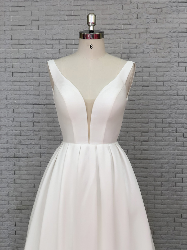 Simple v neck satin long prom dress evening dress