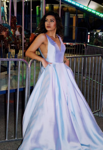 Fashion Sexy A Line Satin Long Prom Dress,Formal Dress