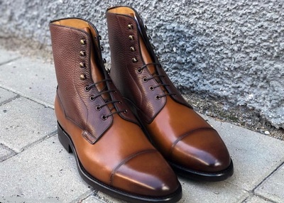 Handmade Men Two Tone Tan Brown Wingtip Cap Toe Boots Leather Boot, men ankle shoes