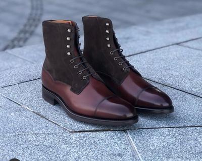 Handmade Men Two Tone Wingtip Cap Toe Boots Leather Boot, men ankle shoes