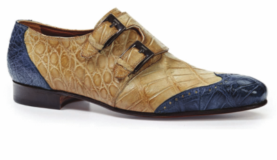 Men’s New Handmade Alligator Monk Strap Blue / Bone Shoes